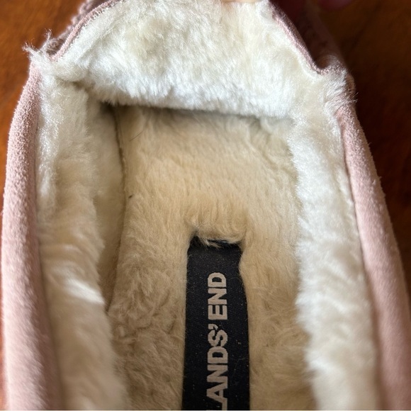 Lands’ End Cabincore Suede Moccasin Slippers, Washed Pink, Faux Fur Lined Size 6 - Picture 13 of 15